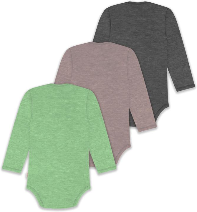 Actual product image Normani 3-pack baby merino bodysuit long sleeve "Auckland" - 9383 (86)