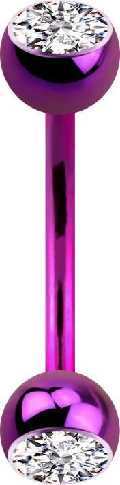 Produktbild Star Piercing Micro Banane violett mit zwei Kugeln und Kristall silber (ohne Messing, Titan G23)