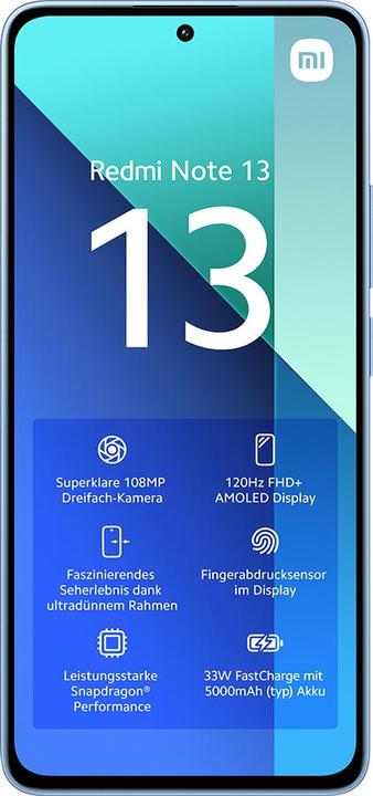 Produktbild Xiaomi Redmi Note 13 (128 GB, Ice Blue, 6.67", Hybrid Dual SIM, 108 Mpx, 4G)