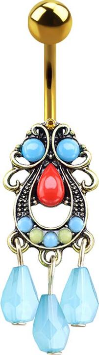 Produktbild Star Piercing Banane vergoldet Tribal Filigran mit Anhänger drei Perlen (Messing, Chirurgenstahl 316L)