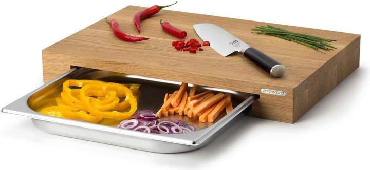 Immagine prodotto Continenta Tagliere in rovere con cassetto in acciaio inox, 39x27x6 cm
