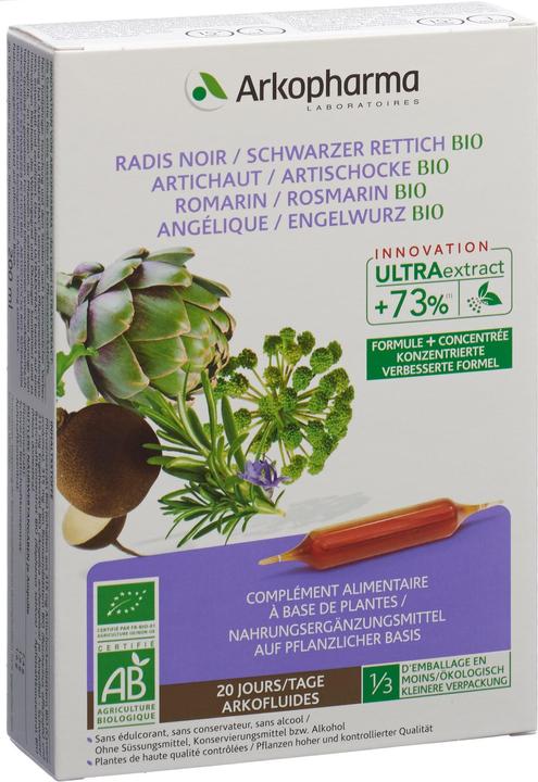 Produktbild Arkopharma Arkofluide Bio Artischocke Rosmarin Schwarzer Rettich Engelwurz (20 Stück, Ampulle, 365 g)