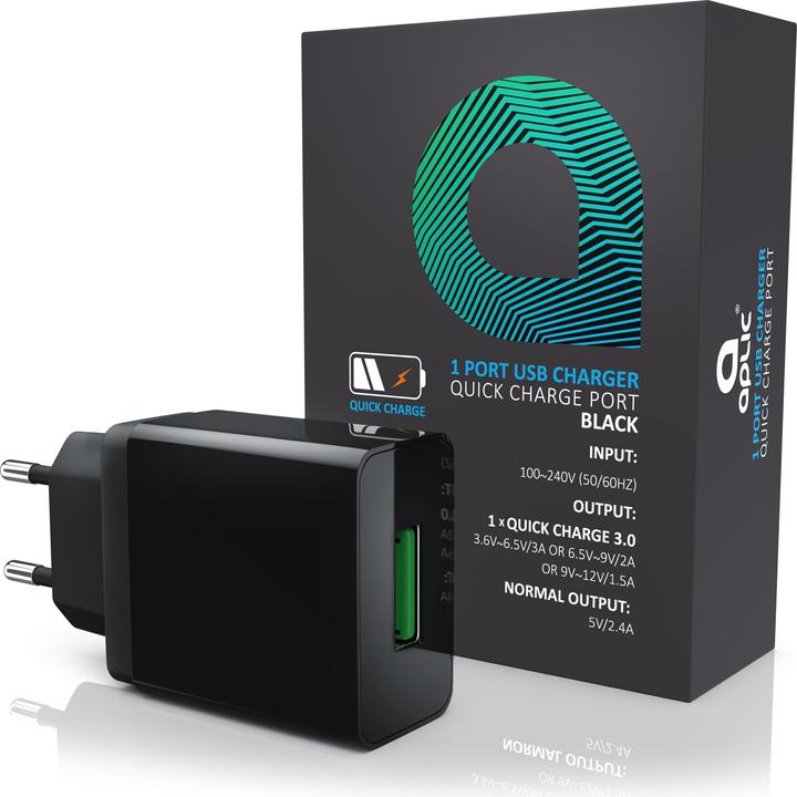 Immagine prodotto Aplic Caricatore USB 3000 mA, caricatore USB Quick Charge 3.0 1x porta USB A QC 3.0, max. 3A via QC, nero