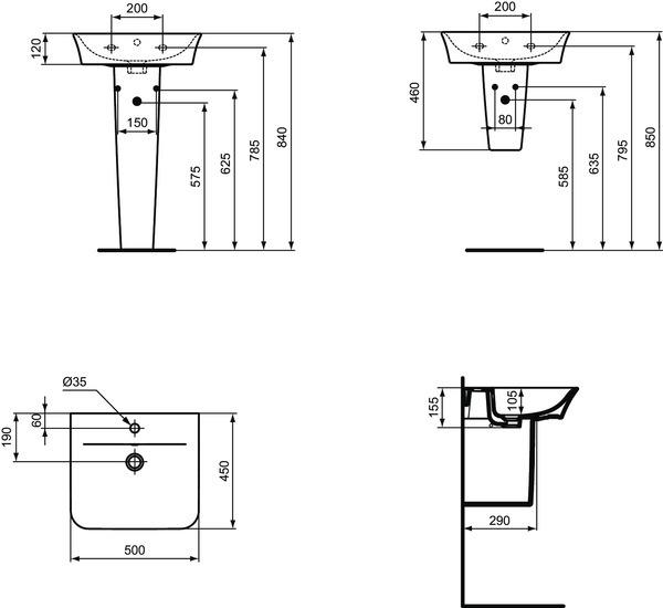 Actual product image Ideal Standard Half column Connect Air to washbasin wei E030901 (280 mm, 180 mm)