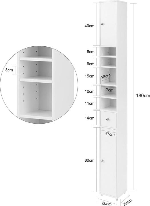 Image du produit SoBuy Armoire haute de salle de bains (20 x 20 x 180 cm)
