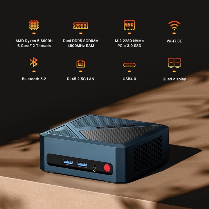 Image du produit Bosgame Mini-PC mit Ryzen 5 6600H und Windows 11 Pro (AMD Ryzen 5 6600H, 24 Go, 512 Go)
