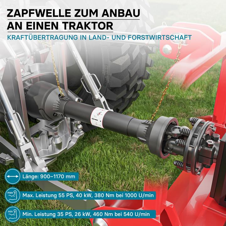 Actual product image Wiltec PTO Shaft T4 Drive Shaft 900-1170mm 460Nm 540rpm, 40kW (55hp), 2x 1 3/8" 6 Teeth Tractor Attach (Tractor accessories)