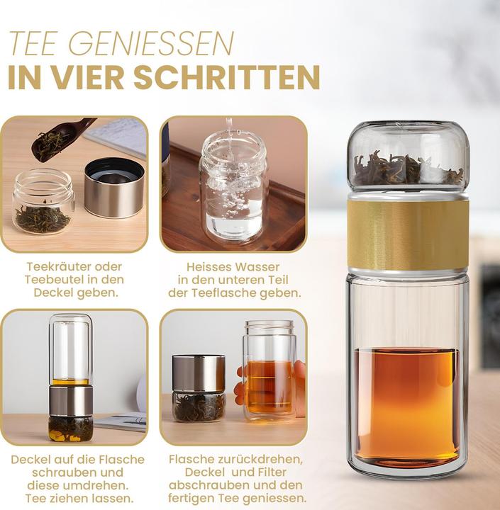 Produktbild Gewürzladen Näfels Drehbare Teeflasche aus hitzebeständigem Glas mit Teefilter - to go (0.24 l)