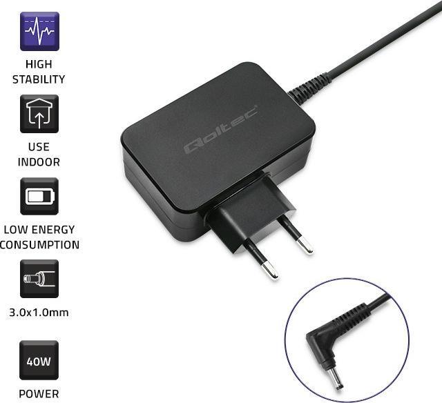 Actual product image Qoltec Power supply for Samsung Ultrabook 40W | 19v | 2.1a | 3.0*1.0 (40 W)