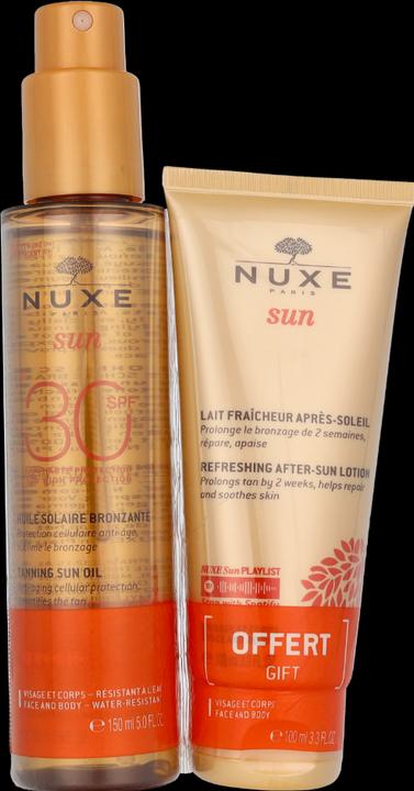 Actual product image Nuxe Sun Set Sonnenöl Gesicht & Körper LSF 30 + After-Sun-Milch (Suntan lotion, Suntan oil, SPF 30, 150 ml)