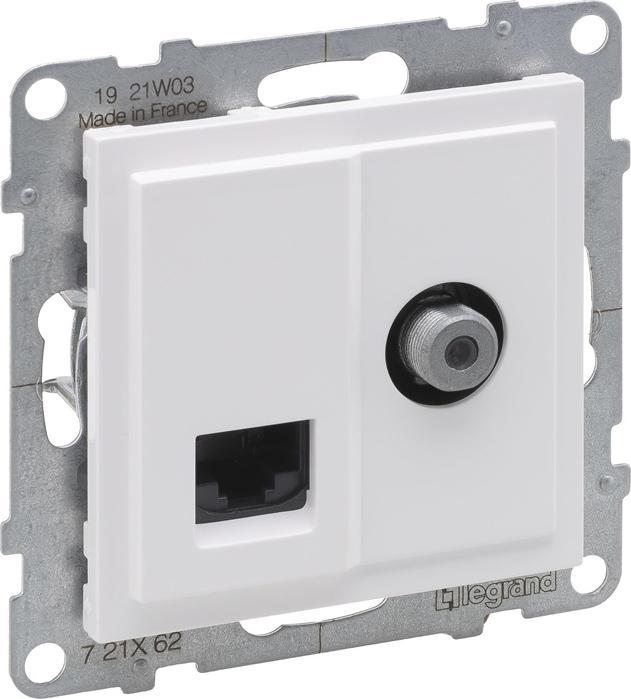 Produktbild Legrand SUNO TV-Buchse Typ F 1,5 dB + RJ45 Kat. 6 UTP weiss 721162