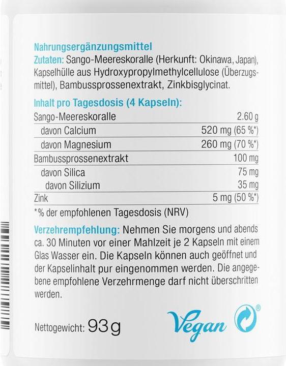 Nutritional values and ingredients Effective Nature Sango coral with zinc and silicon 120 capsules (120 Piece, Capsules, 120 g)
