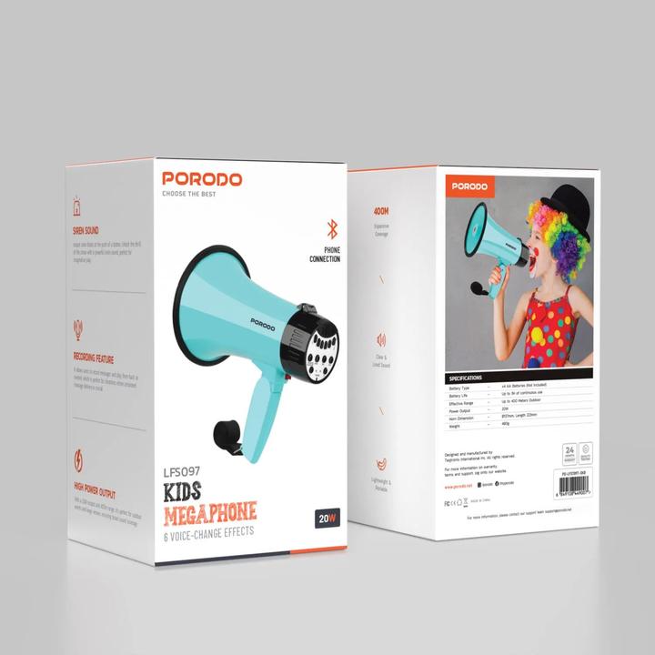 Produktbild Porodo Lifestyle 30W Siren Bluetooth Recorder Megaphone with 6 Voice Modes - Sky Bl (Megaphon)