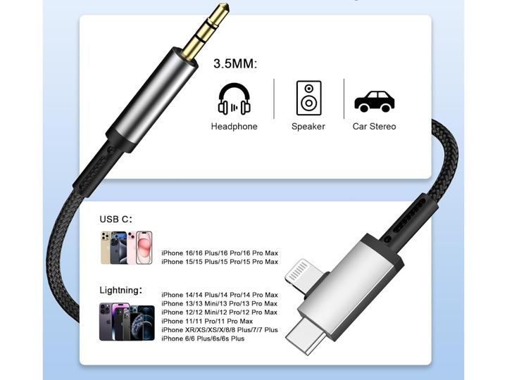 Produktbild PowerGuard USB-C & Lightning zu 3.5mm Klinke AUX Audio Kabel
