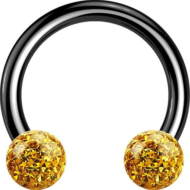 Star Piercing Circular Barbell schwarz mit zwei Kristall Kugeln topaz Epoxy Schutzschicht (ohne Messing, Titan G23)