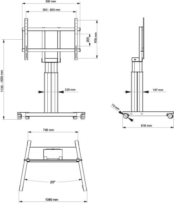 Immagine prodotto Hagor Mobile Lift Pro II Stand System Mobile per display 122-279cm altezza regolabile Travel Lift 500mm... (110", 160 kg)