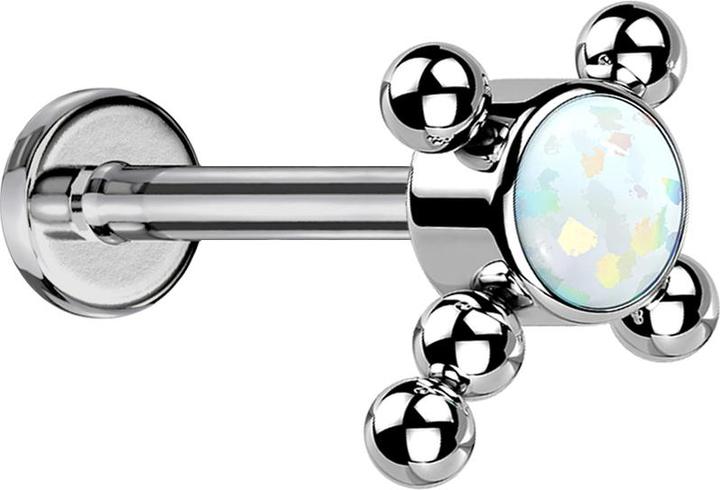 Actual product image Star Piercing Micro Threadless Labret silver cross balls opal white (Titanium G23, without brass)