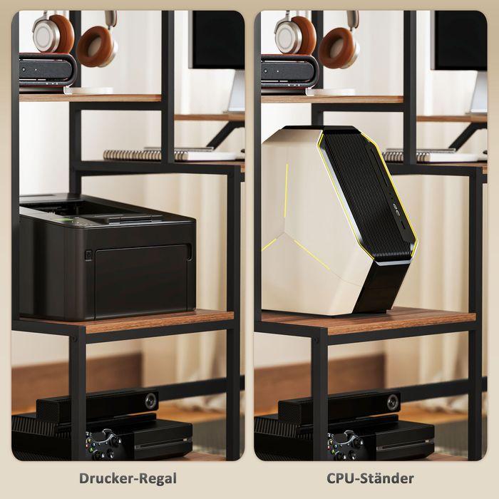 Immagine prodotto Swisshandel24 Schreibtisch Computertisch mit Monitorständer, CPU-Ständer, Druckerablage, Braun