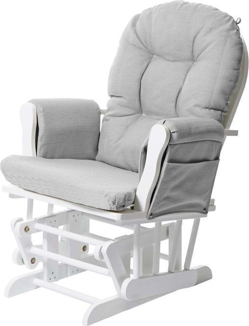 Produktbild Swisshandel24 Relaxsessel, Schaukelstuhl Sessel Schwingstuhl mit Hocker, Stoff/Textil - hellgrau, Gestell weiss
