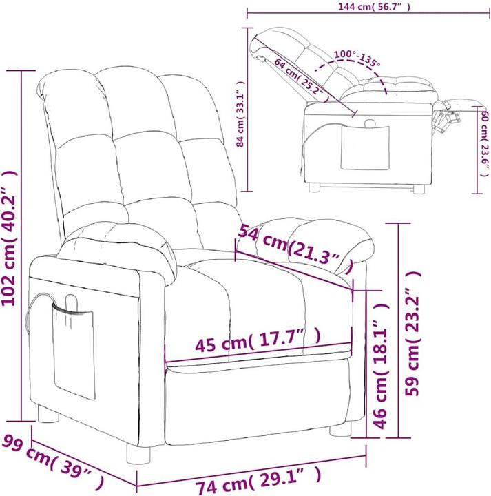 Immagine prodotto VidaXL Poltrona massaggiante Poltrona TV Poltrona relax Poltrona reclinabile Tessuto crema