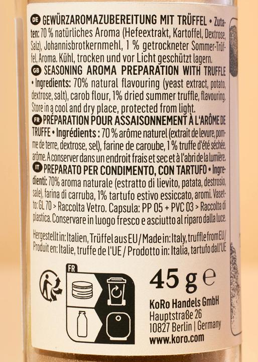 Nährwerte und Zutaten KoRo Gewürzaromazubereitung mit Trüffel (45 g)