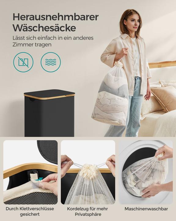 Image du produit Songmics Panier à linge 90 l, noir (90 l)