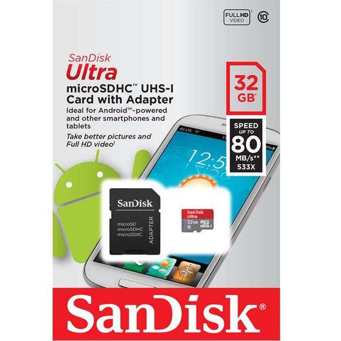 Actual product image SanDisk Ultra microSDHC U1 with adapter (32 GB, microSDHC, U1, UHS-I)