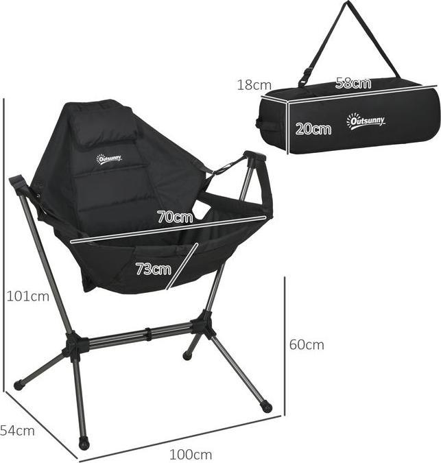 Produktbild Swisshandel24 Camping-Schaukelstuhl, faltbar, verstellbare Rückenlehne, Aluminiumrahmen, 54x100x101cm, Schwarz
