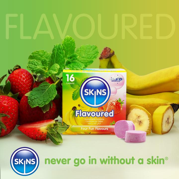 Produktbild Skins Flavoured» Fun Flavours, Aroma-Mix aus 4 leckeren Kondomen - ohne Latexgeruch (4 Stk.)