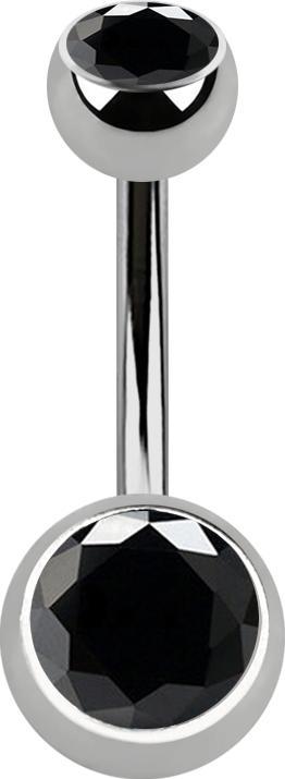 Star Piercing Banane silber mit zwei Kugeln silber Kristall schwarz (ohne Messing, Titan G23)