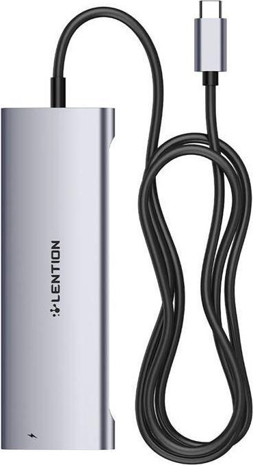 Lention Adapter/HUB 1m grey (USB-C, 8 Ports)