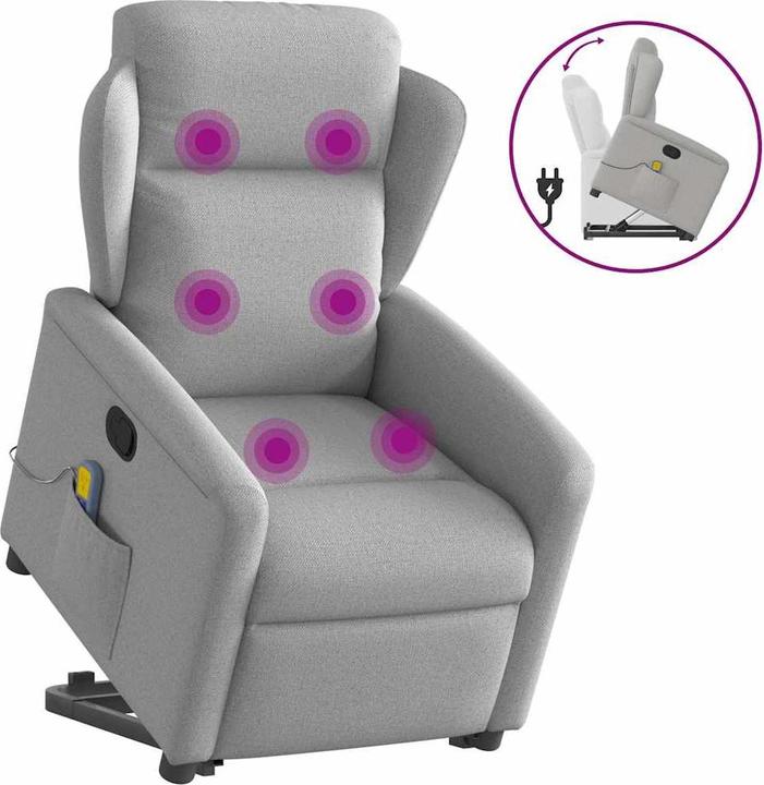 Immagine prodotto VidaXL Poltrona massaggiante con ausilio per la posizione eretta elettrica in tessuto grigio nuvola