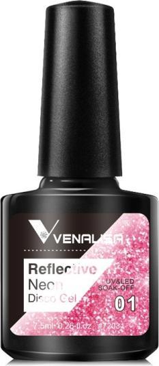 Actual product image Venalisa Gel Varnish Reflective Neon Disco Gel BD01 (Pink glitter, Gel-Effect Nail Polish)