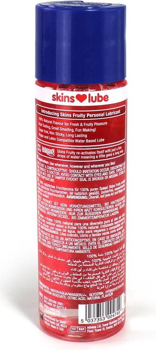 Nutritional values and ingredients Skins Fruity Strawberry Lubricant 130 ml - Water-based, vegan, sugar-free and reactivatable (130 ml)