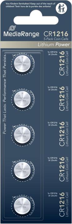 Immagine prodotto MediaRange Moneta al litio (5 pz., CR1216, 25 mAh)