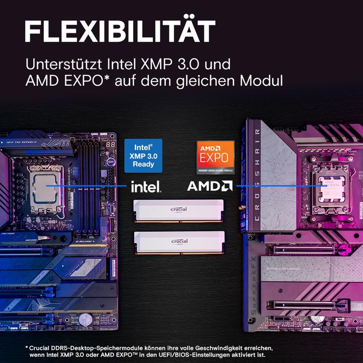 Image du produit Crucial Pro DDR5-6000 Kit 32GB 2x16GB UDIMM white Overclocking (2 x 16GB, 6000 MHz, RAM DDR5, U-DIMM)