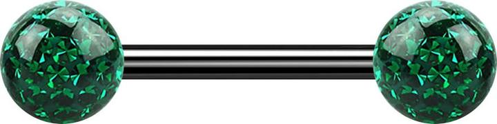 Image du produit Star Piercing Barbell noir avec deux boules de cristal vert couche protectrice d'époxy (Titane G23, sans laiton)
