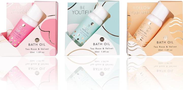 Image du produit Accentra Huile de bain BEAUTY TREATS en bouteille avec boîte cadeau, 30ml, 3 motifs assortis, parfum : Tea (30 ml, Huile de bain)
