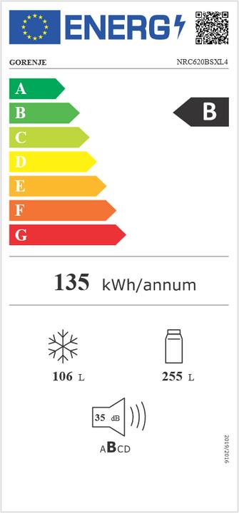 Energie-Label Gorenje Gore KühGefKo NRC620BSXL4 B inox 742488 (361 l)
