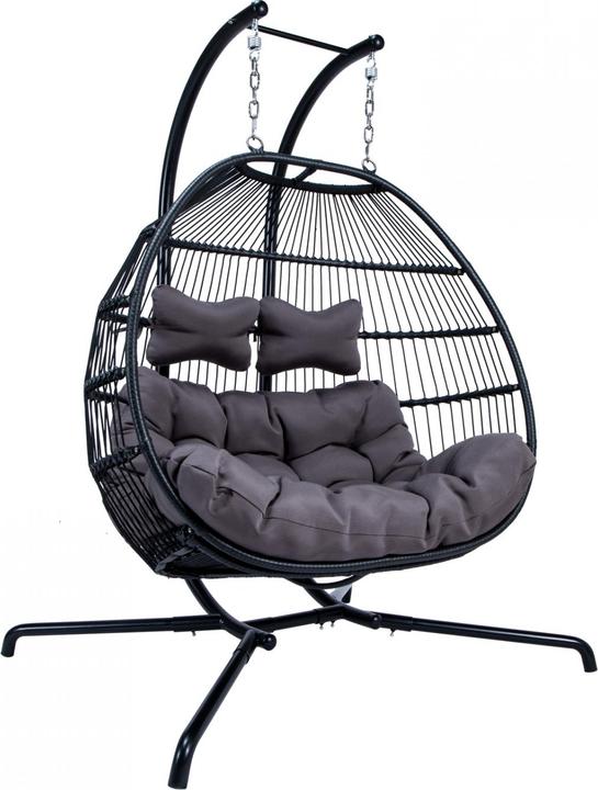 Actual product image PureHaven Hanging chair for 2 persons 130x120x200 cm rattan plastic wickerwork with cushion waterproof (250 kg)