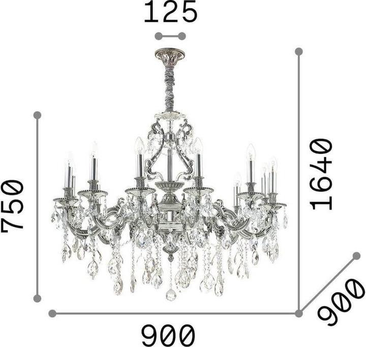 Nährwerte und Zutaten Ideal lux GIOCONDA Pendelleuchte E14 12-fach ⌀900mm dimmbar Silber 164953 (E14)