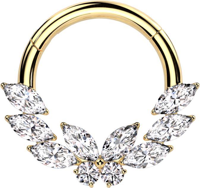 Image du produit Star Piercing Micro anneau segment pliable doré cristaux argent au centre papillon (sans laiton, Acier chirurgical 316L)