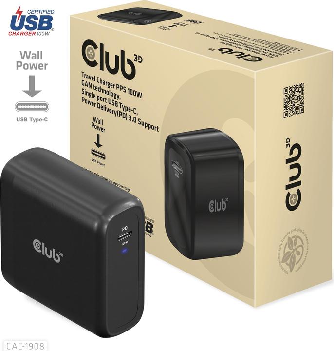Produktbild Club 3D Club3D Reiseladegerät 1xUSB Typ C, PD 100W retail (100 W)