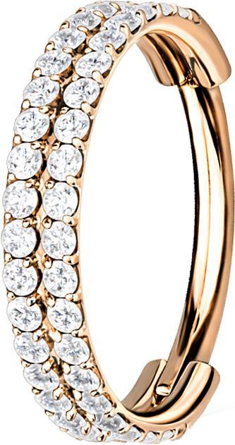 Star Piercing Micro Segmentring klappbar rosegold doppellinie mit Kristallen (ohne Messing, Titan G23)