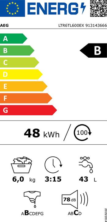 Energy Label AEG LTR6TL600EX (6 kg, Downwards)