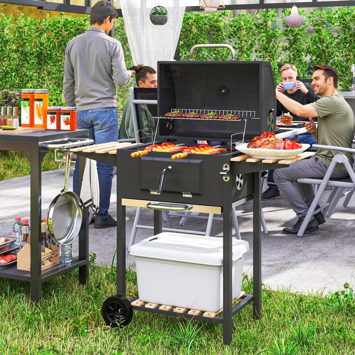 Image du produit Outsunny Holzkohlegrill Edelstahl, Kiefernholz Schwarz (36 cm)