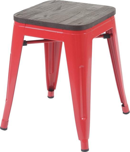 Produktbild Swisshandel24 6x Hocker inkl. Holz-Sitzfläche, Metallhocker Sitzhocker, Metall Industriedesign stapelbar rot
