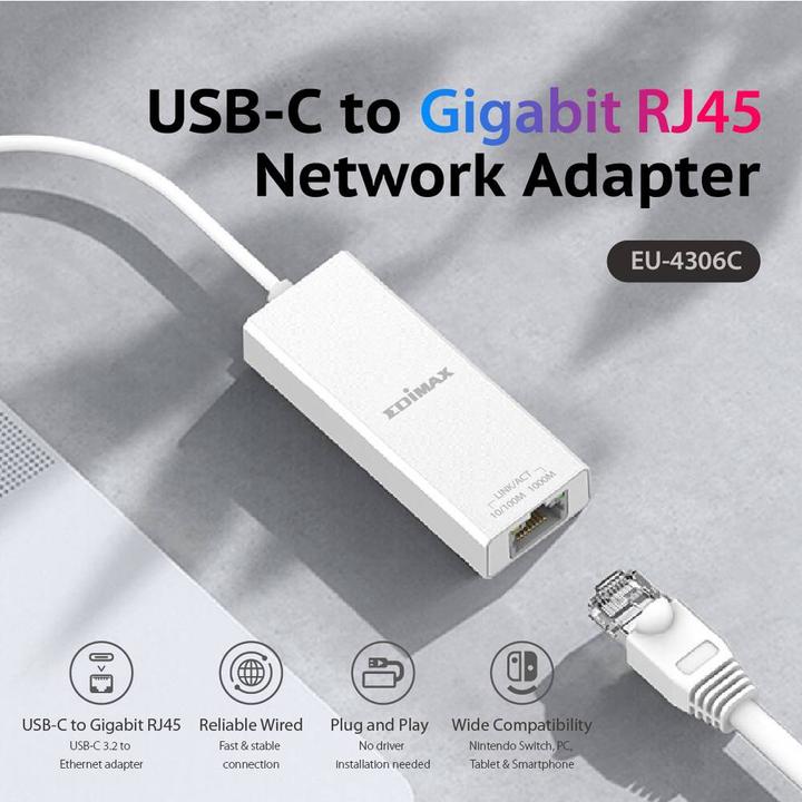 Immagine prodotto edimax Adattatore USB 3.2 Tipo C -> Gigabit Ethernet (USB 3.2, RJ45 (1x))