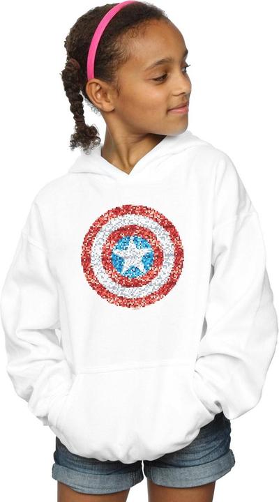 Actual product image Girls Captain America Pixelated Shield Hoodie (140, 146)