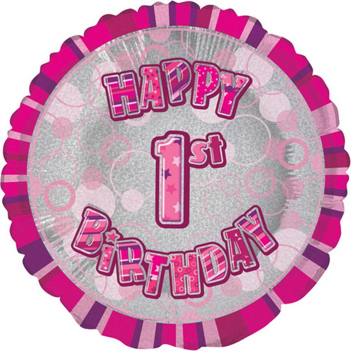 Actual product image Unique Party 18 inch circle pink happy birthday foil balloon (1 x)